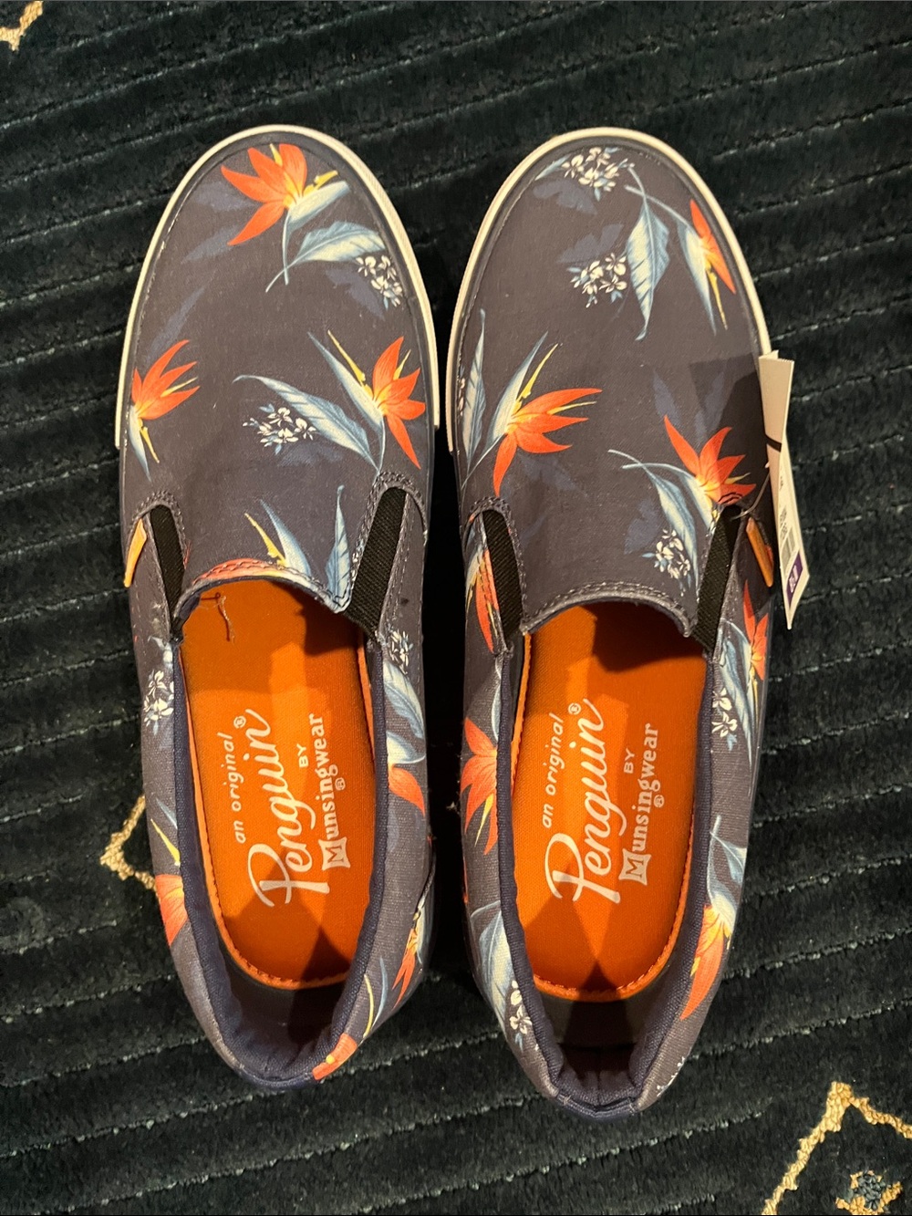 Original Penguin Navy Floral Canvas Slip-Ons with Orange Accents